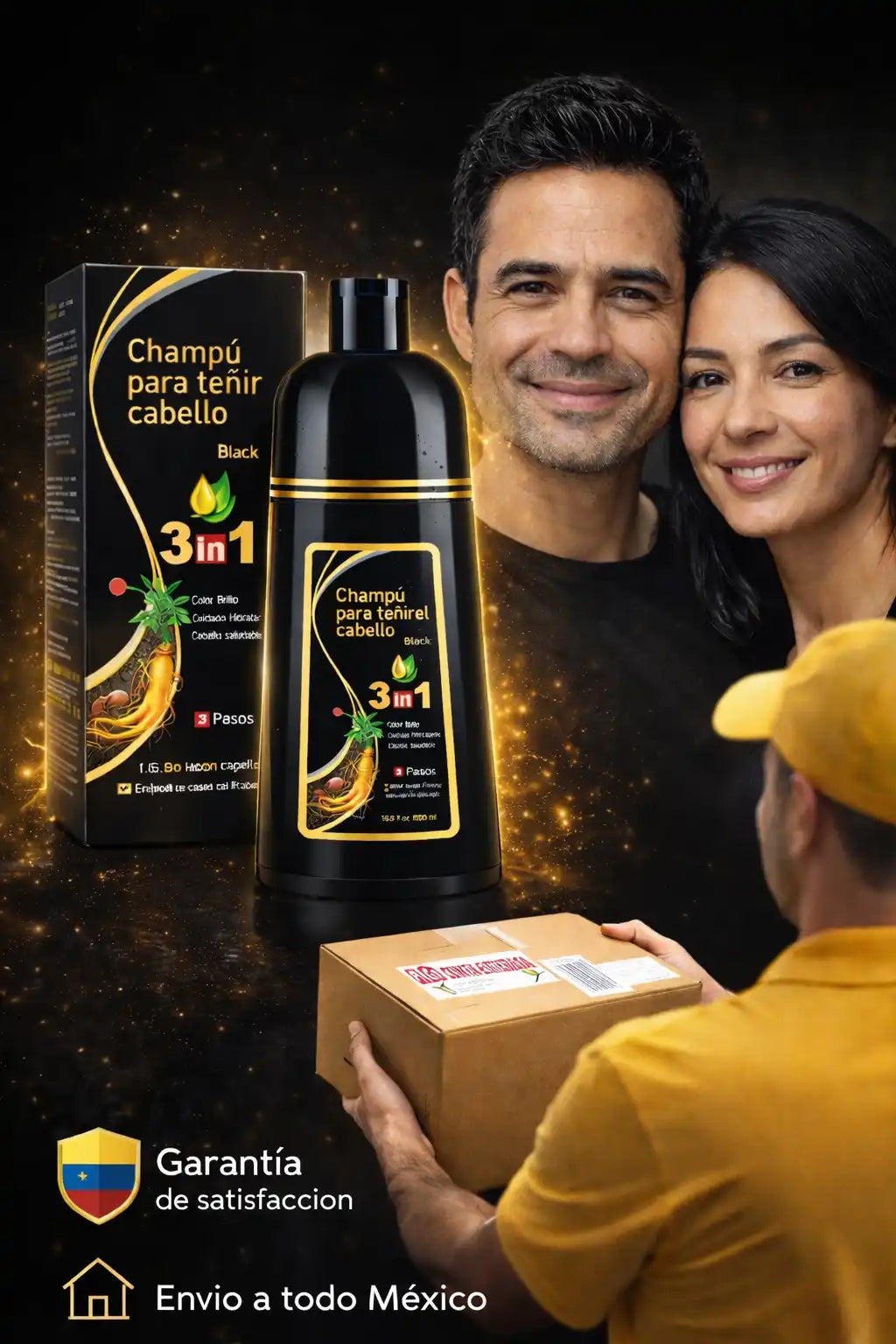 Shampoo Natural 3 en 1 con Jengibre para Disimular Canas al Instante