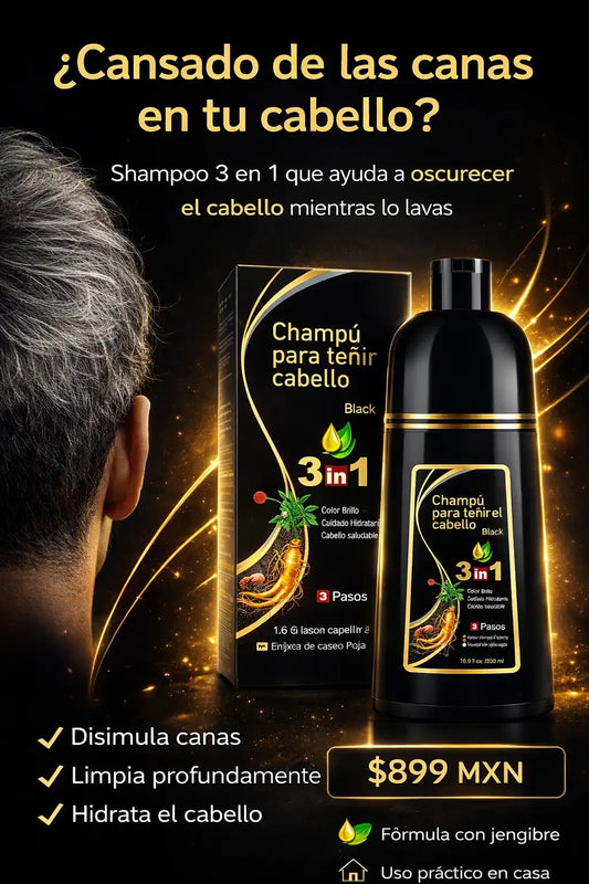 Shampoo Natural 3 en 1 con Jengibre para Disimular Canas al Instante