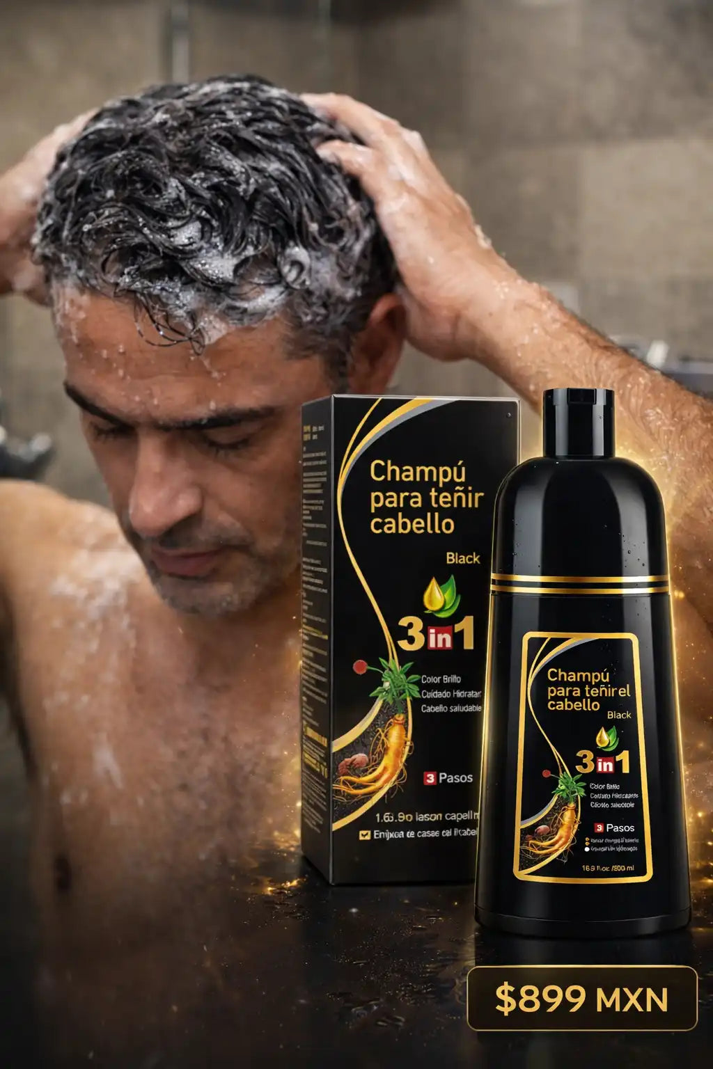 Shampoo Natural 3 en 1 con Jengibre para Disimular Canas al Instante